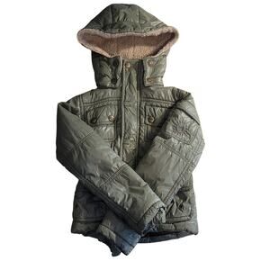 UGG Australia Girls Olive Green Hooded Puffer Coat Jacket 2T Faux Fur Lined